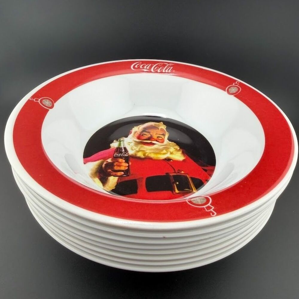 Vintage Gibson Coca-Cola Christmas Santa 7.25 Inch Melamine Bowls, Set of 8